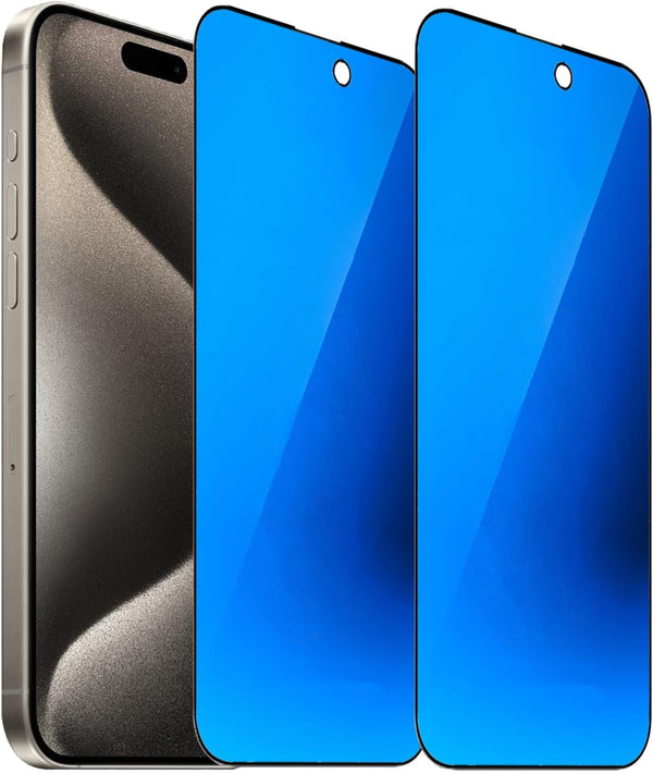 2 Pack Anti-Blue Privacy Tempered Glass for iPhone 15 Pro Max, Mirror Anti-Spy Screen Protector 6.1 inch