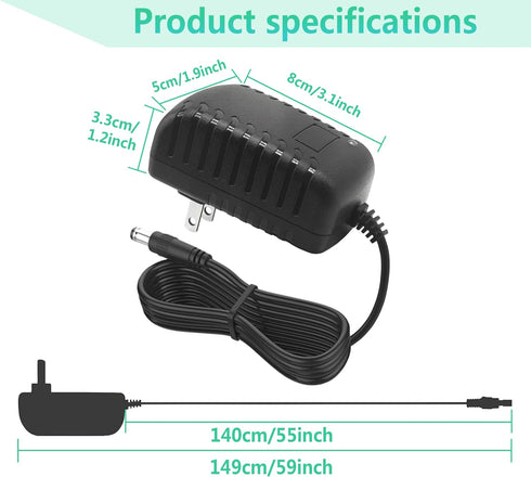 12V 2A AC Adapter 100-240V AC to DC 50-60Hz 12V DC transformer 12 Volt 2 Amps 24W Power Supply Converter with 5.5mm x 2.1mm/2.5mm Plug, for LED Light Security CCTV Camera 12V Cord(4.9FT)