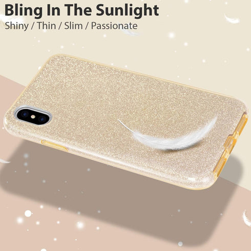 MATEPROX Compatible with iPhone Xs Max Case, Gold Glitter Slim Shiny Sparkle Crystal Bling Cover for Girls