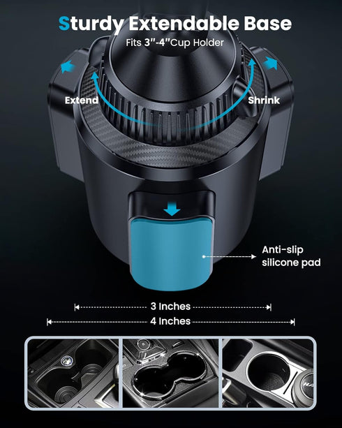 APPS2Car Dual Coil Wireless Car Charger Auto Clamping 15W Cup Holder Phone Mount for iPhone 16 15 14 13 Samsung