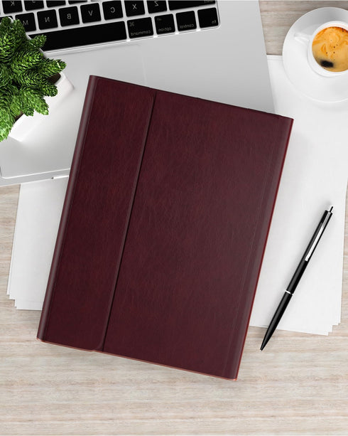 Leather Keyboard Case for iPad Air 5th 4th Generation, 7 Color Backlight BT Keyboard Folio, Wine