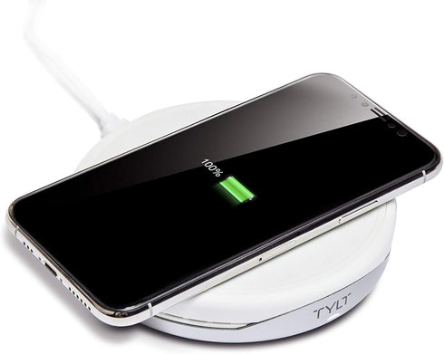 TYLT Crest Round Wireless Charger, Universal Fast Charging Pad, QI Certified 10W Max Compatible with Apple iPhones,