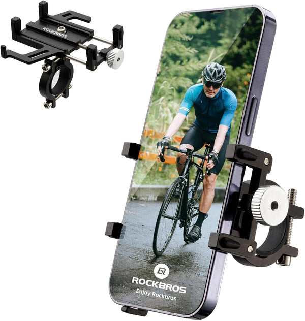 ROCKBROS Bike Phone Mount Holder, 360° Rotatable Aluminum Clip for iPhone 11 12 13 Pro Max Mini