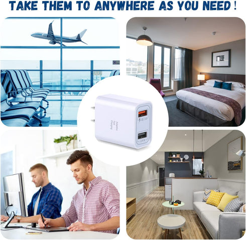 Costyle Double USB Wall Charger, 3 Pack 30W Fast Charge 3.0 Power Adapter & 5V 2.4A Wall Plug for iPhone, Samsung