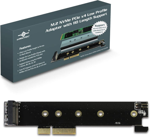 Vantec M.2 NVMe PCIe x4 Low Profile Adapter, 110 Length Support (UGT-M2PC130), Black
