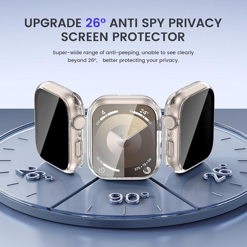 Goton 2 in 1 Waterproof Apple Watch Case for Series 9 8 7, 45mm Anti-Spy Glass Front & Clear Back Bumper.