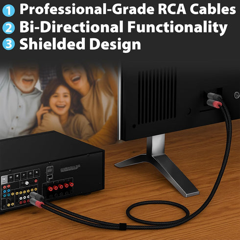 2RCA 2 3.3ft Cyberguys! RCA Audio Cable, to RCA Cables Car Audio Male to Male, Shielded Cables with Braided Jacket