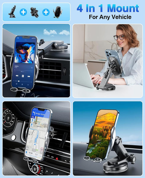 Memofo Wireless Car Charger Mount, 15W Fast Auto-Clamping Phone Holder for iPhone 14 13 12 11 Pro Max, Samsung