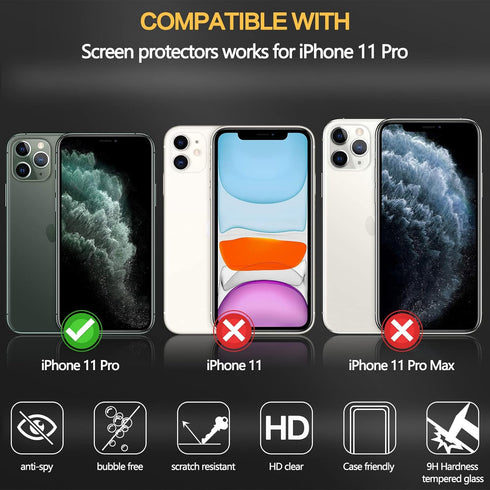 2 Pack Privacy Screen Protector for iPhone 11 Pro 5.8 Inch+ 2 Pack Camera Lens Protector, Anti Spy Private Tempered Glass Film, Case Friendly