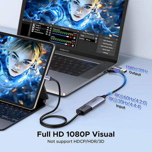 UGREEN 1080P 4K 2.0 2/Xbox/PS4/PS5/Camera Full HD Capture Card HDMI to USB HDMI Video Capture Card USB-A/USB-C Audio
