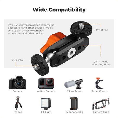 K&F CONCEPT 1/4" 360 Dual Ball Heads Magic Arm, Articulating Mini Magic Arm with Screw, Swivel Aluminum Alloy Camera