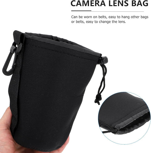 2pcs Camera Lens Bag Accessories, Drawstring Lens Case Pouch for DSLR Camera Lens, Shockproof Neoprene
