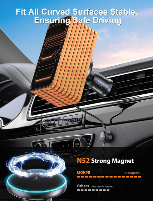 MOKPR 17/16/15/14/13/12 for iPhone Magsafe Car Mount Charger, Wireless Car Charger Magnetic Car Phone Holder for Dash
