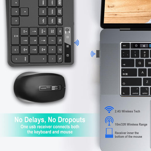 Wireless Keyboard and Mouse Combo, EarlyLit 2.4G Full-Sized Ergonomic Keyboard Mouse for Computer