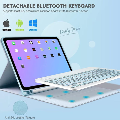 Keyboard Case with Mouse for iPad Pro 13 Inch (2024), Ultra Thin Bluetooth Keyboard with Pencil Holder, Mist Blue