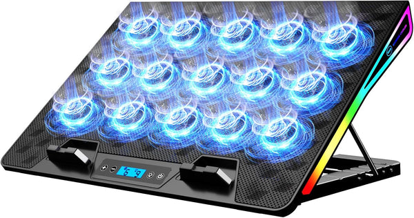 KeiBn Laptop Cooling Pad, Gaming Fan with 15 Quiet Fans, RGB Cooler for 10-17.3 Inch Laptops, 4 Height Stands