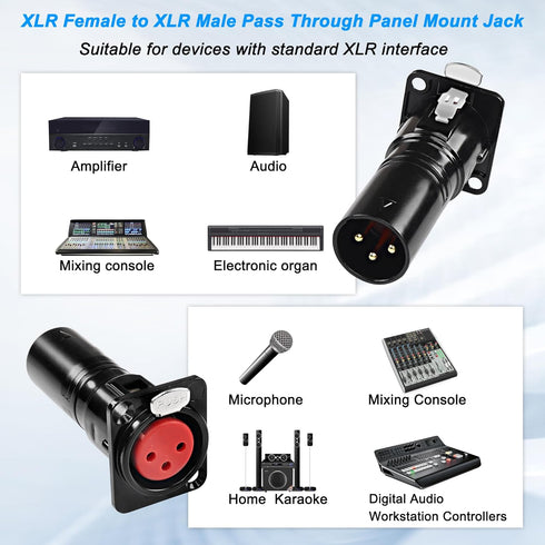 MEIRIYFA XLR 3 Pin Female to Male Pass Through Panel Mount Jack, Mic XLR 3PIN D Series Type Adapter for Microphone