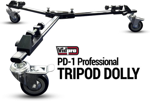 Vidpro PD-1 Professional Tripod Dolly, Heavy Duty with Adjustable Leg Mount, Locking Wheels, Carrying Case