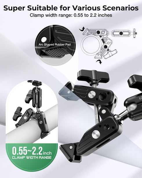 CAMBOFOTO 360 1/4"-20 3/8"-16 Camera/Gopro/Ronin-M/MOVI/Insta360/Tripod/Desk Super Clamp Camera Mount, Dual Ballhead