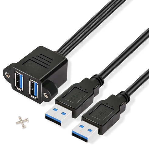 GINTOOYUN Dual USB 3.0 Cable - 2 Ports USB 3.0 Male to Female Extension Cable, Suitable for Various Occasions