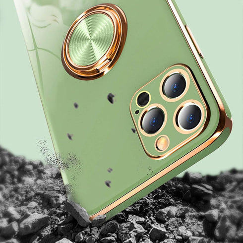 aowner iPhone 11 Pro Max Compatible Ring Holder Case, Shiny Plating Rose Gold Edge, 360 Degree Rotation Kickstand for