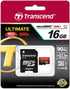 Transcend 16 GB MicroSDHC Class 10 UHS-I Memory Card with Adapter, 90 Mb/s