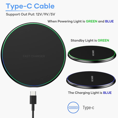 Wireless Charger, 15W Max Fast Charging Pad Compatible with iPhone 15/14/13/12/11 Pro Max, Samsung Galaxy S23/S22