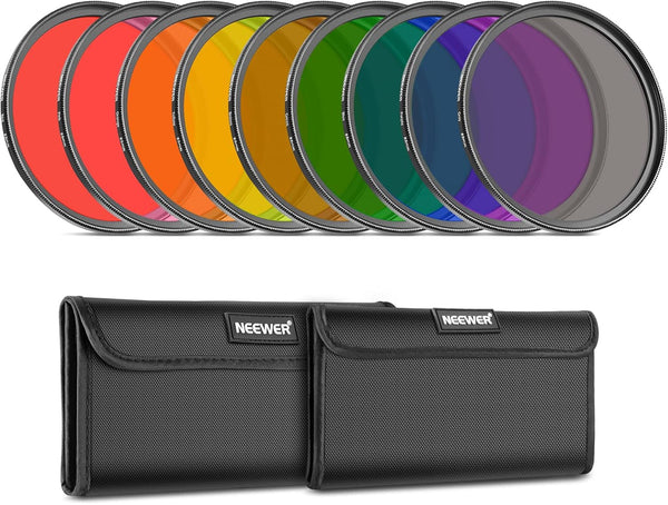 Neewer 9PCS Full Color Lens Filter Set, 55mm Resin Filters with Red, Orange, Blue, Yellow, Green, Brown, Purple, Pink