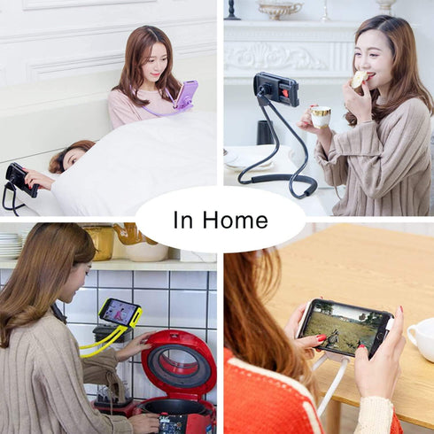 Upgraded Cell Phone Stand Hanging on Neck, Hands-Free Mobile Phone Holder Clip on Bed/Table 360° Rotation