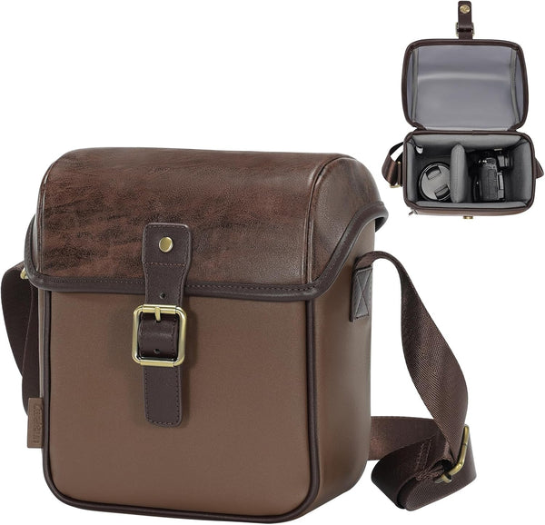 Cwatcun Camera Sling Bag PU Leather for PhotographersSmall Camera Bag Water-resistant Shockproof