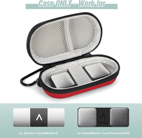 GLCON Red Mini Portable Case for Kardiamobile EKG Heart Monitor, Hearing Aids, In Ear Monitor - Small IEM Carrying Case