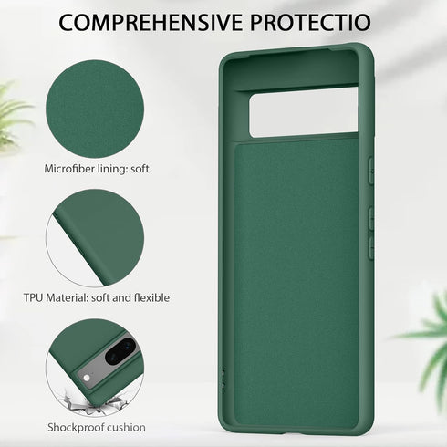 Amzpas Silicone Phone Case Compatible with Google Pixel 7, Soft Protective Smart Phone Case for Women Men, Durable Anti-Scratch Shockproof Phone Cover Dark Green