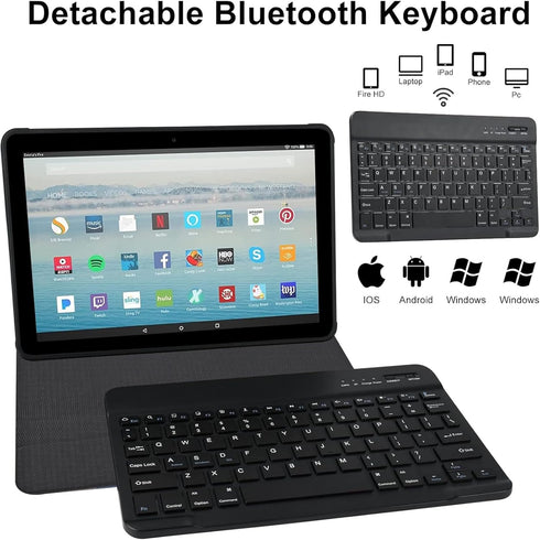 Skull Roses Keyboard Case for Kindle Fire HD 10 and Fire HD 10 Plus Tablet, 11th Generation 2021 Release, Slim Stand