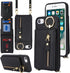 iPhone 7 8 SE (2020) Case with Card Holder for Women, iPhone 7 8 SE (2020) Phone Case Wallet with Strap Credit Card Slots Crossbody with Kickstand Zipper Case - Black