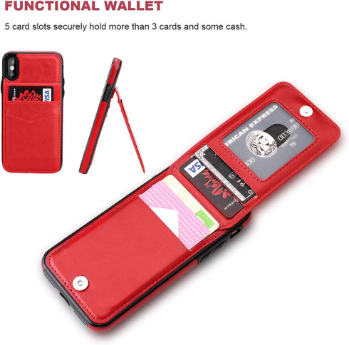 KIHUWEY iPhone X/Xs Wallet Case - Premium Leather with Credit Card Holder, Heavy Duty Protective Cover