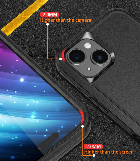 Diverbox Heavy Duty Case for iPhone 15 Plus 6.7" - Shockproof, Dropproof, with Tempered Glass Protector (Black-3in1)