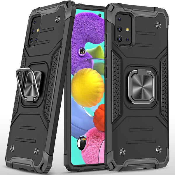 Military Grade Case for Samsung Galaxy A51, Built-in Kickstand Heavy Duty Shockproof Cover (Black)