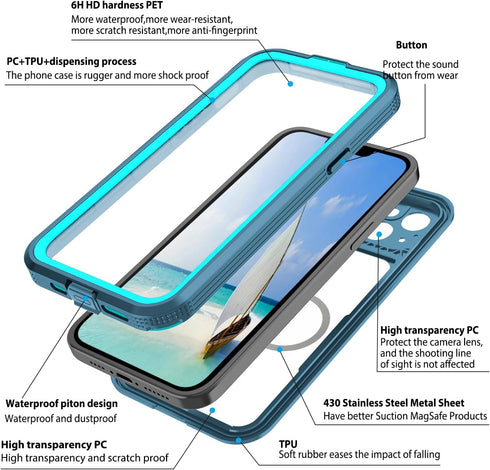 Phone Case Compatible with iPhone 15 Plus - Magnetic Waterproof DropProof DirtProof Heavy Duty Full Body Protection