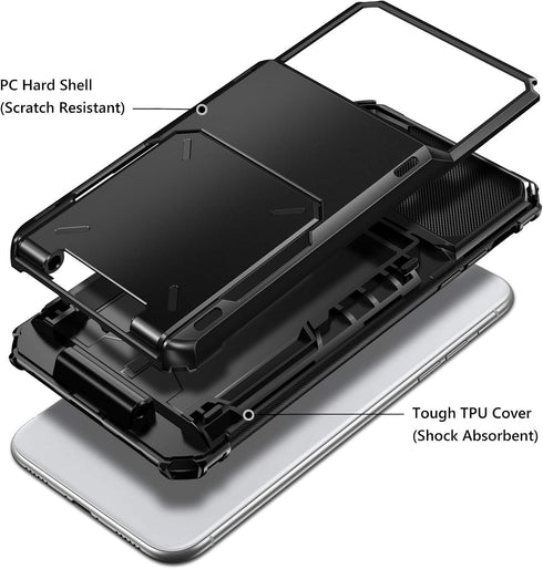 Vofolen iPhone XR Case Wallet with ID Slot, Credit Card Holder, Scratch Resistant Dual Layer Bumper Cover - Black