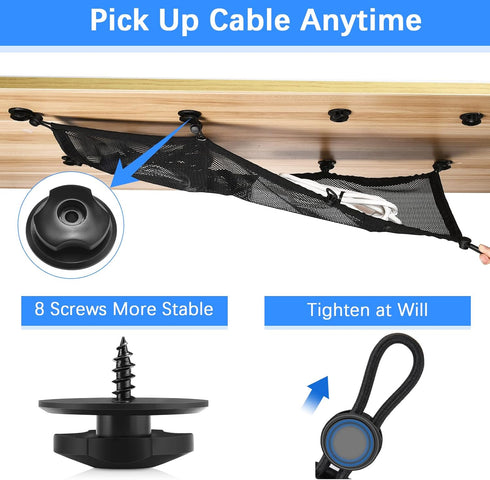 Cable Management Net Under Desk Kit, ZZM Privacy Mesh Wire Manager, Large Capacity Cord Organizer Net for Office, Home,