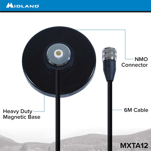 Midland – MXTA12 MicroMobile Antenna Mag Mount with NMO Connector and 12 Foot Cable, Compatible with MXT Series