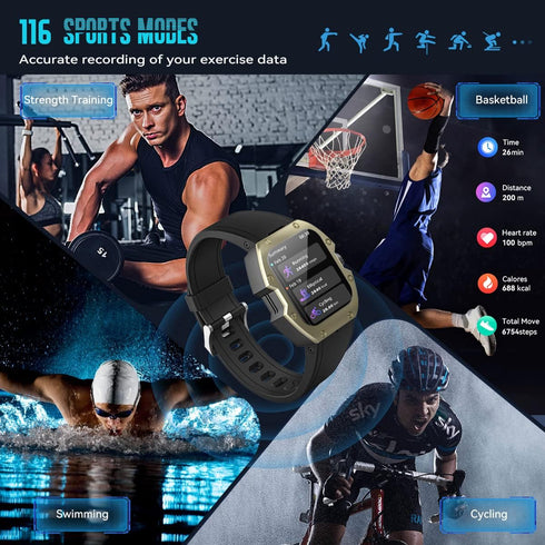 Smart Watches for Men, 1.91" Curved Screen 5ATM Waterproof Military Fitness Tracker for Android iOS