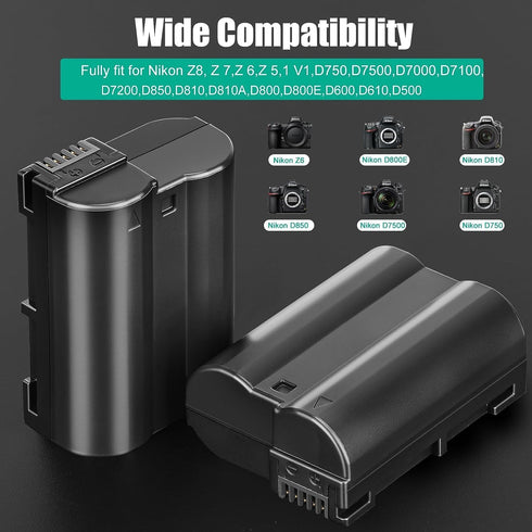 JYJZPB 2 Pack EN-EL15B EN-EL15C Batteries - Charger Case for Nikon D7500, D750, Z6, Z7, D850 Cameras