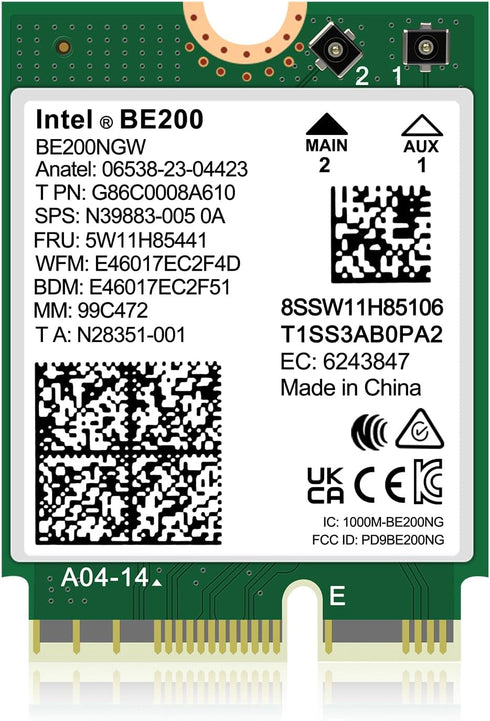 WiFi 7 Wireless Card Intel BE200 NGW, Bluetooth 5.4, 5800Mbps M.2/NGFF Network Support Windows 10/11 (64bit), Linux,