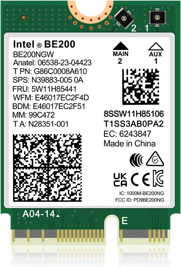 WiFi 7 Wireless Card Intel BE200 NGW, Bluetooth 5.4, 5800Mbps M.2/NGFF Network Support Windows 10/11 (64bit), Linux,