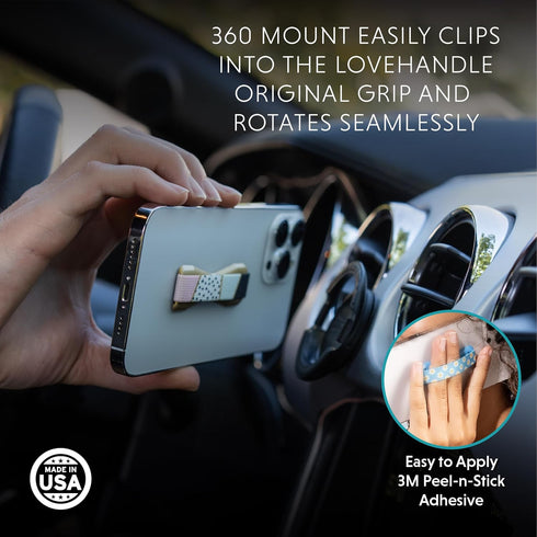 LOVEHANDLE Cell Phone Holder and Grip, 360 Mount and Grip, Combo Pack (Black Grip and Mount)