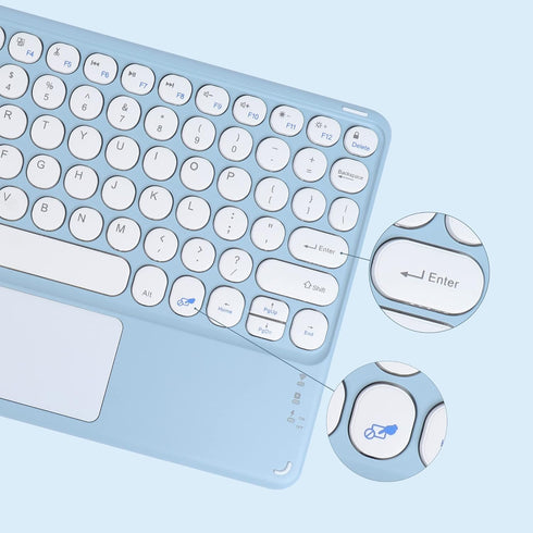 Wireless Bluetooth Keyboard with Touchpad, 10 Inch Round Key, Rechargeable Portable Office for iOS, Android, Windows