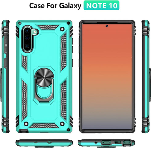 Samsung Galaxy Note 10 Case with HD Screen Protectors, Military-Grade Metal Ring Holder, Shockproof Cover Green