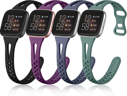 Odbeai Soft Silicone Replacement Wristbands - Slim Sport Breathable Bands for Fitbit Versa 2, Versa Lite/SE, 4Packs