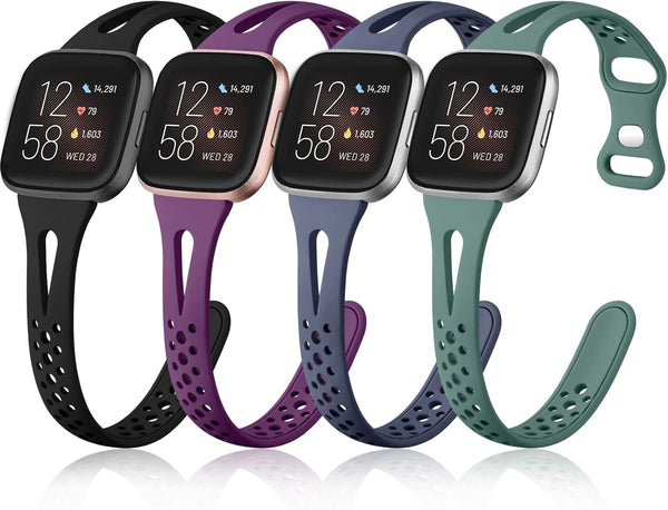 Odbeai Soft Silicone Replacement Wristbands - Slim Sport Breathable Bands for Fitbit Versa 2, Versa Lite/SE, 4Packs